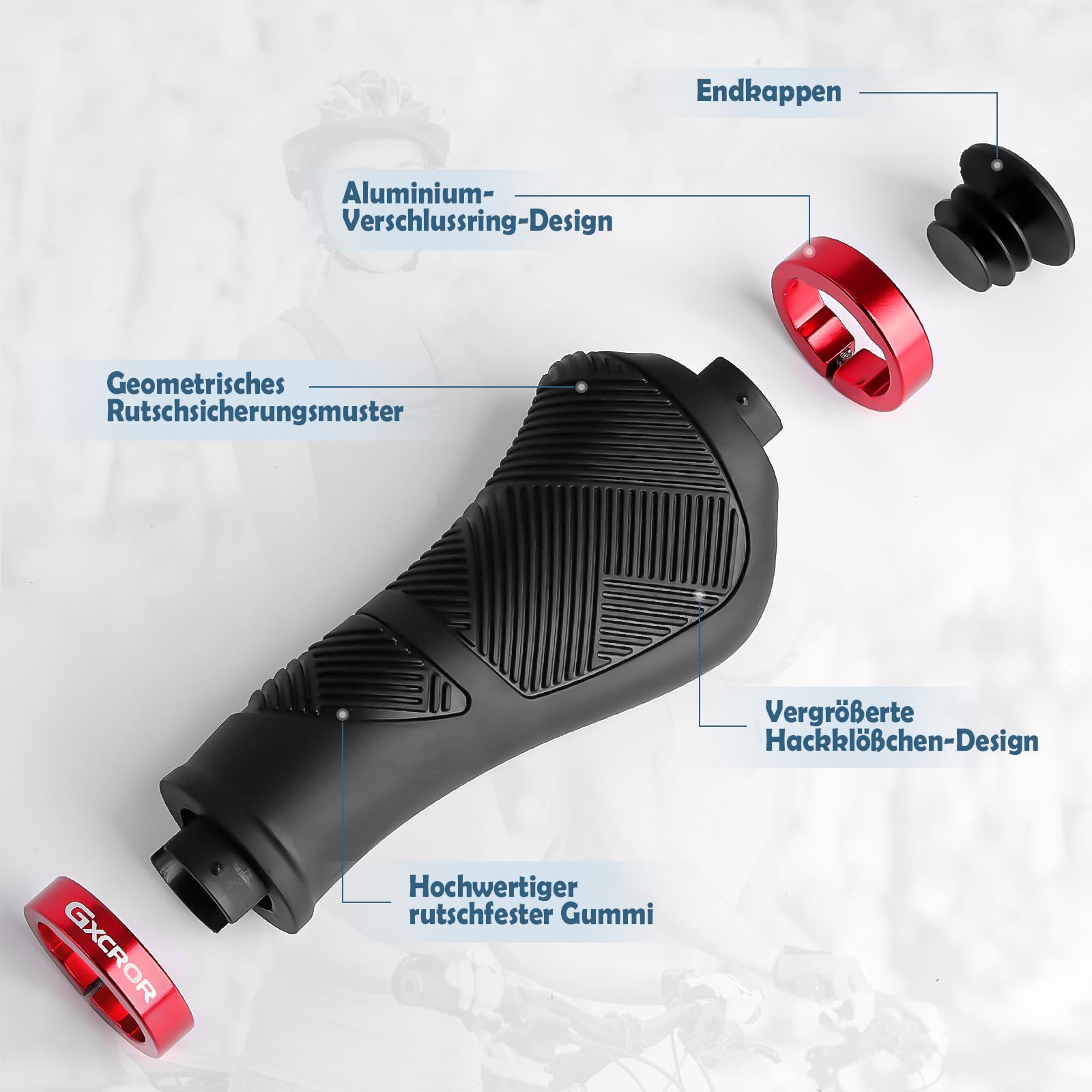 GXCROR Ergonomische Fahrradgriffe, rutschfeste Gummigriffe mit doppelter Verriegelung, universell 22.2 mm für Fahrräder/MTB/E-Bikes