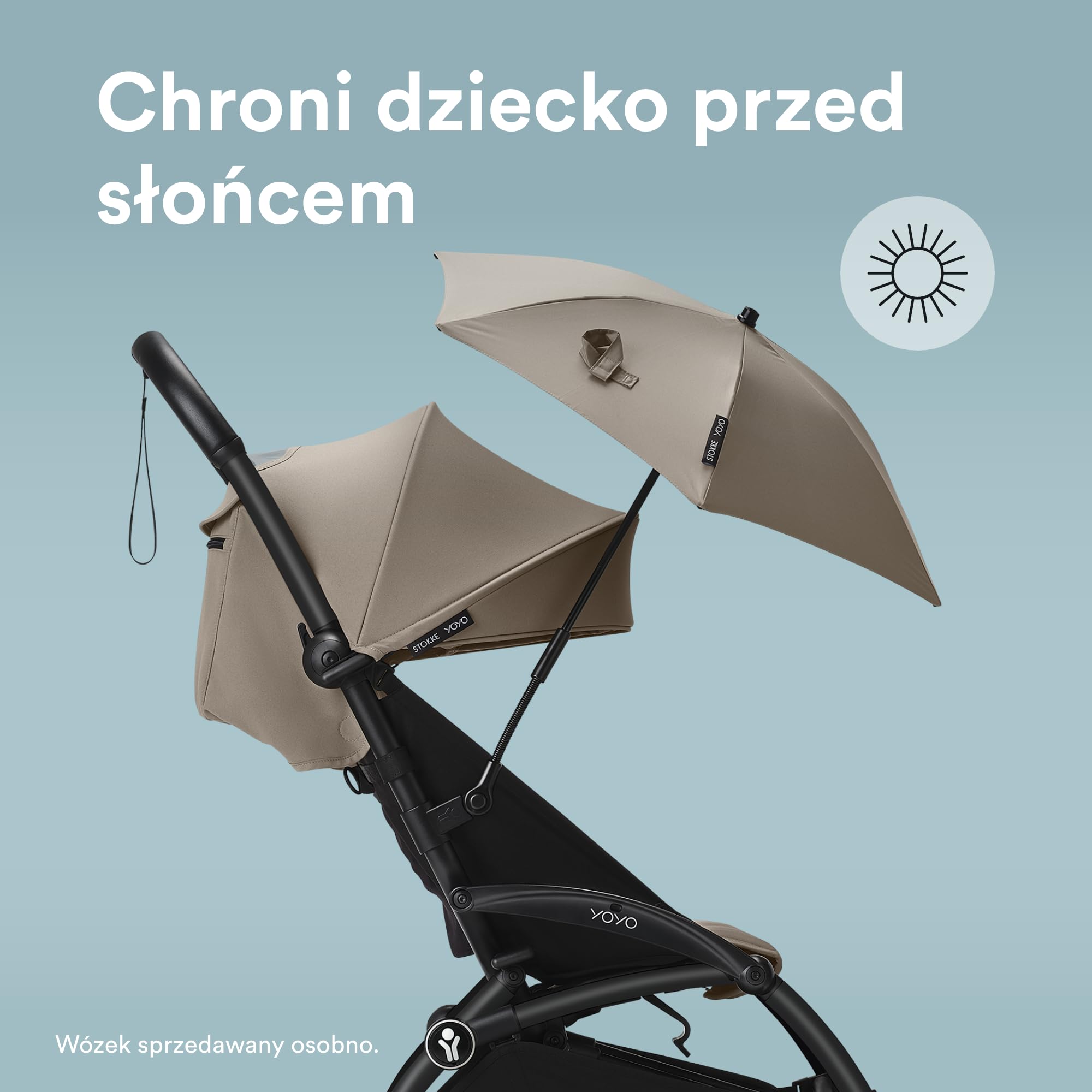 Parasol Stokke YOYO, Taupe - ochrona UPF 50+ - do wózka z zestawem dla noworodka 0+, gondolą lub zestawem kolorystycznym 6+