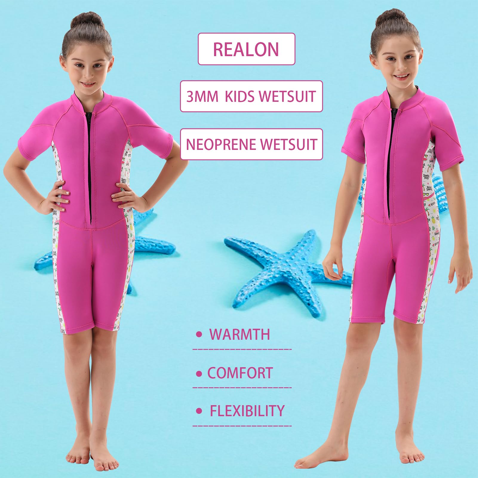 DEHAI Traje de neopreno para niños y niñas, 3 mm, traje de neopreno completo, cremallera frontal, traje térmico corto para agua fría, para natación, buceo, surf
