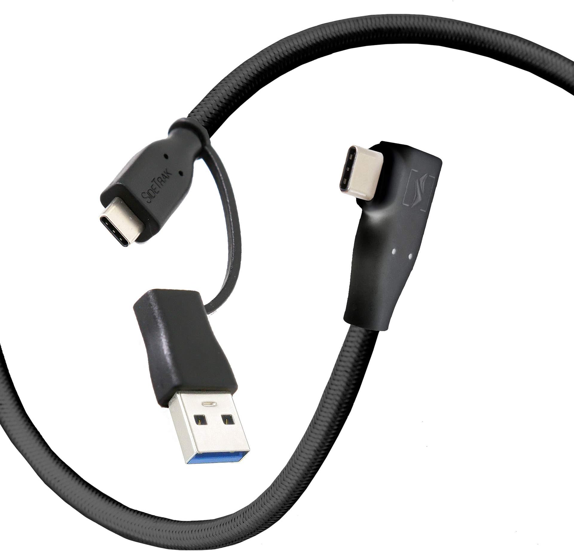 USB-C® to USB-C® Cable & USB-A Adapter | Durable, Flexible, Tangle-Free Braided Nylon Cord | 3ft | Black