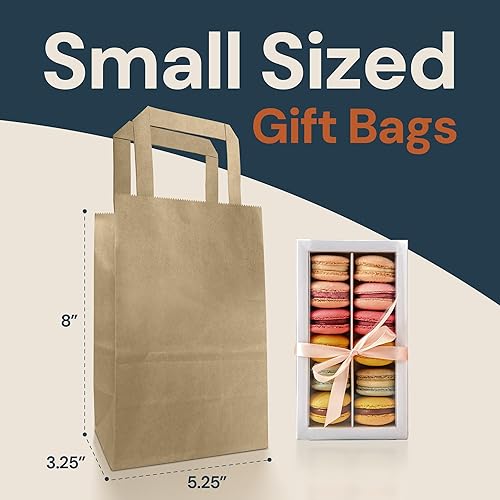 Miniatura 3 de Reli. Bolsas de papel pequeñas con asas de 5.25 x 3.25 x 8 pulgadas | Paquete de 110 | Bolsas de papel kraft marrón con asas planas a granel | Ideal