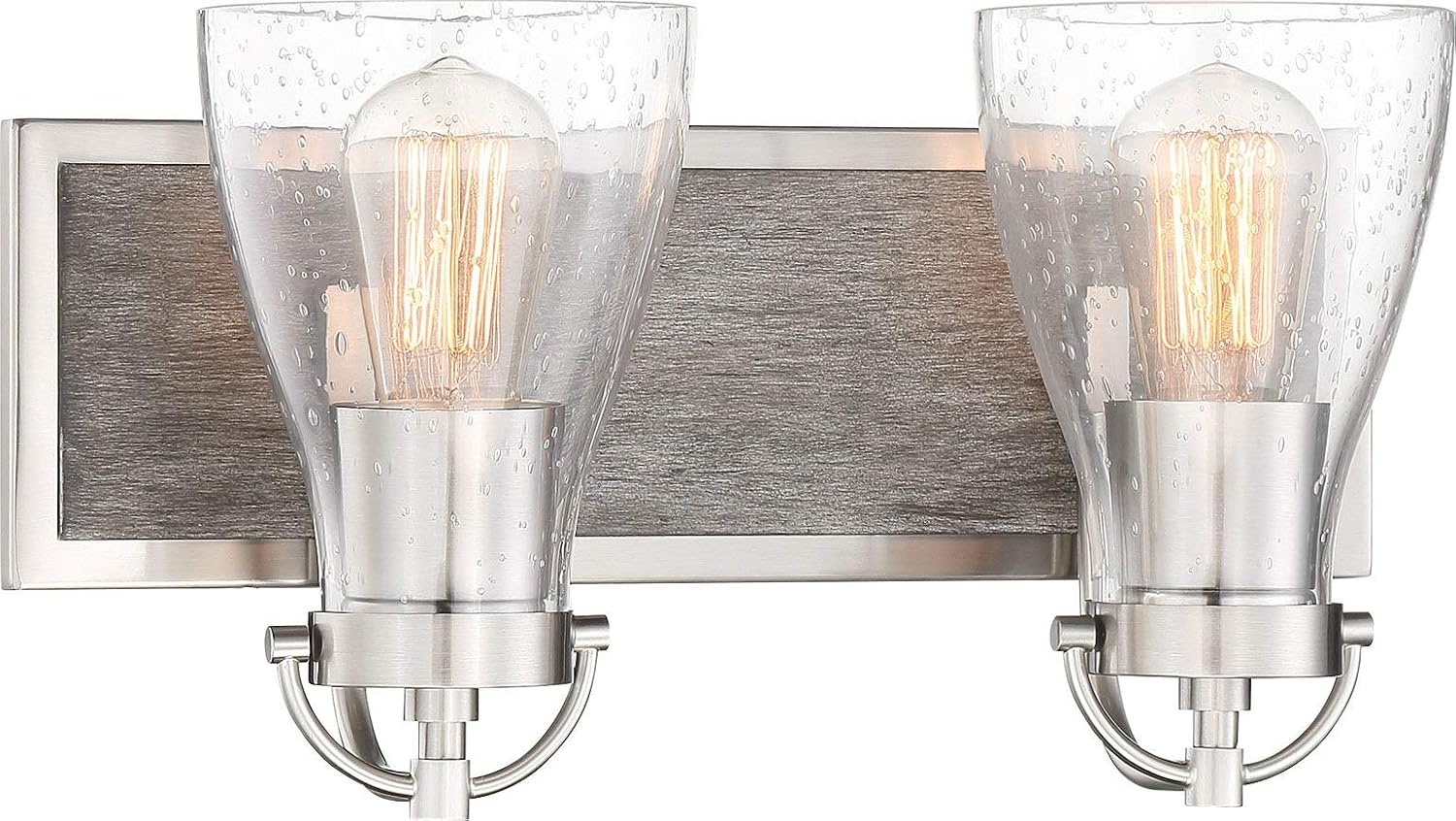Best Cyber Deals 🔥 Minka-Lavery 3342-098 Garrison Vanity Bath Lighting, 2-Light 120 Watts (9H x 16W), Brushed Nickel with Shale Wood