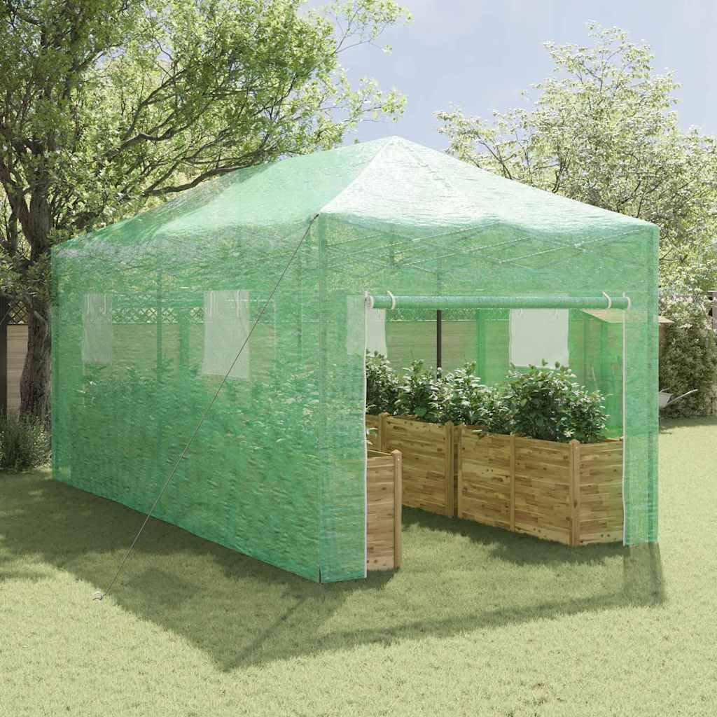Szklarnia pop-up, zielona, 290 x 580 x 315 cm, żelazna, szklarnia do ogrodu, na balkon i taras, tunel foliowy z ochroną roślin do uprawy i zimowania