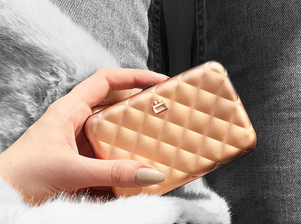 ÖGON -DESIGNS- Card holder for women, Rigid aluminum with quilted effect, RFID protection against fraud and demagnetization, Compact wallet, Lady Case HELSINKI model