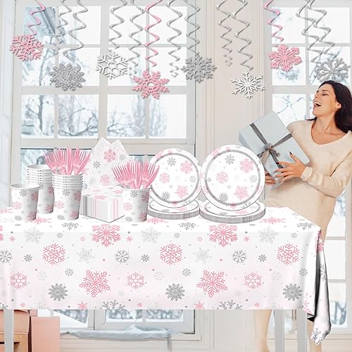 Miniatura 8 de 142 piezas de vajilla de copo de nieve de Navidad decoración de fiesta de invierno copo de nieve púrpura colorido tema del país de las maravillas