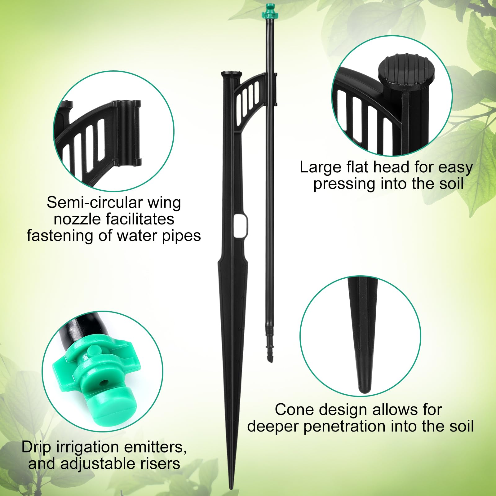 25 piezas de riego de montaje de chorro alado, emisores de riego por goteo de ventilador, estacas de soporte de goteo, entrada de púas de 1/4 pulgadas con elevador ajustable para sistema de