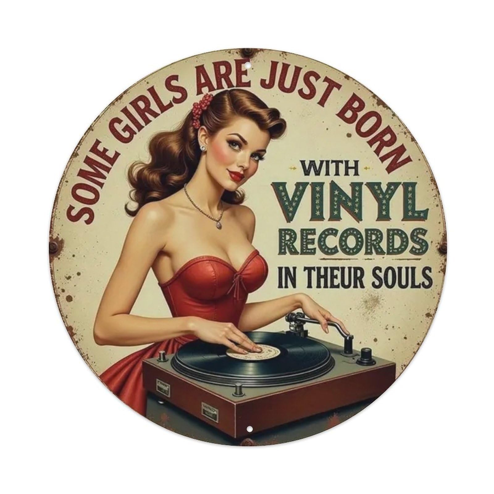 Igtefte Girls Vintage Vinyl Record Tin Sign Style Home Bar Garden Wall Plaque Decor Metal Poster 8X8 Inch