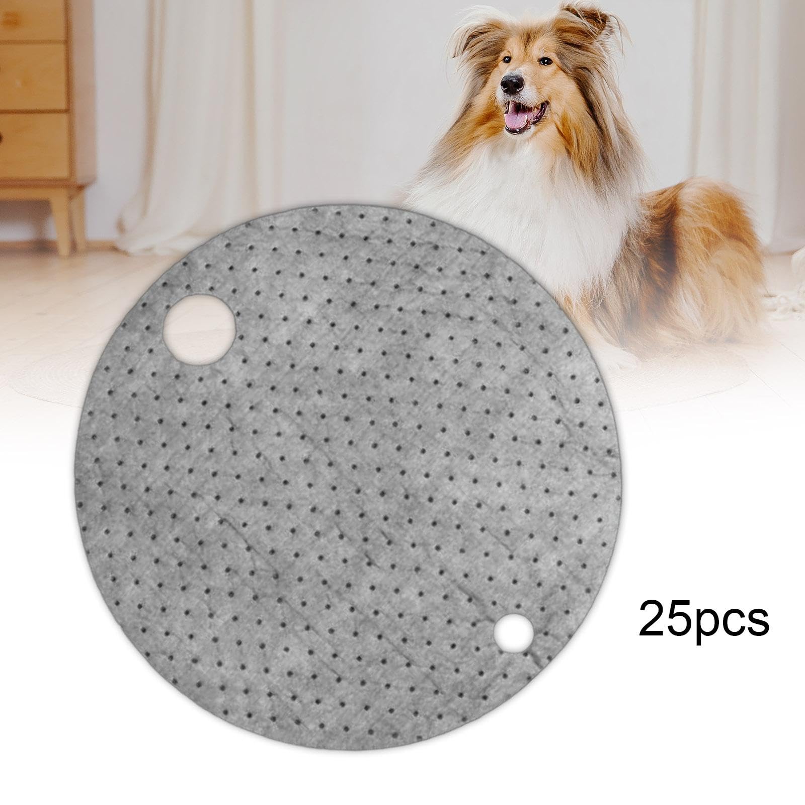 Lot de 25 Tapis Absorbants pour Fûts avec Trous, Diamètre 55 Cm, Feuilles Absorbantes pour Déversements D'hydrocarbures, Gris