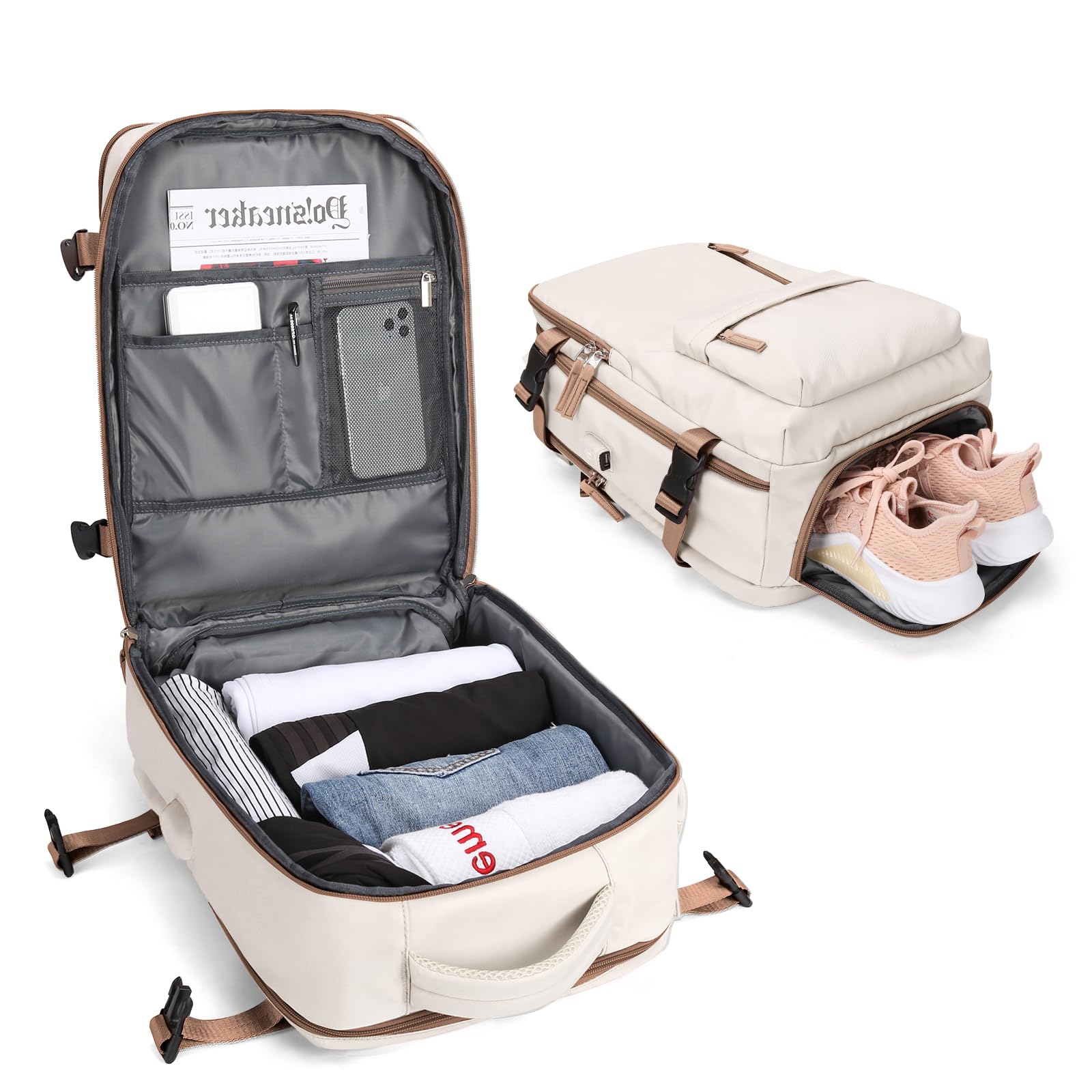 BJLFS Borse da Cabina per Ryanair 40×20×25 Bagaglio a Mano Easyjet 45×36×20 Borsa Zaino da Viaggio, Zaino da trekking,Zaino Casual per laptop da 14 pollici per scuola