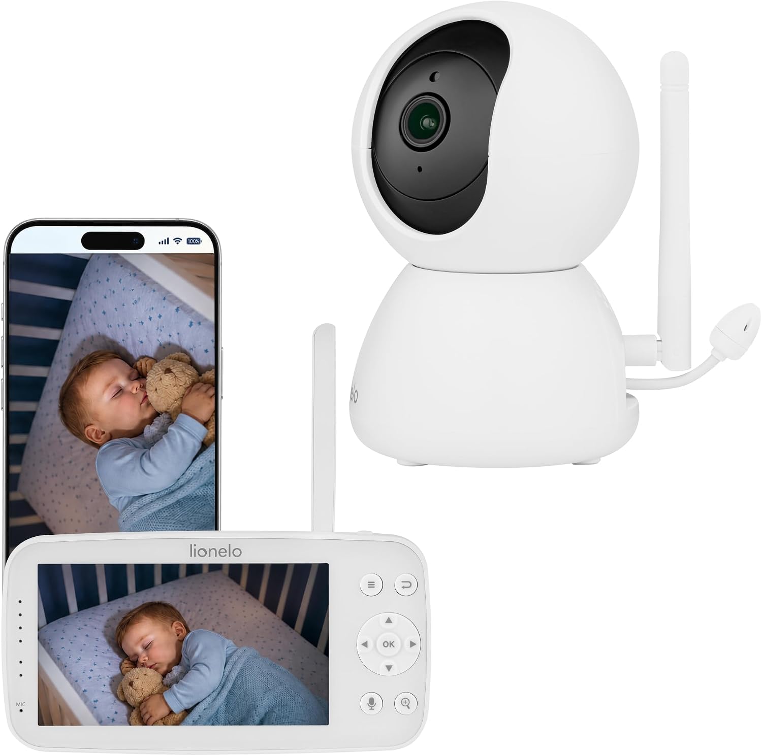 Lionelo Babyline 8.4 электронная няня с камерой и приложением видеомонитор для младенцев с 5-дюймовым дисплеем Full HD 1080p ночное видение обнаружение движения и звука двусторонняя аудиосвязь