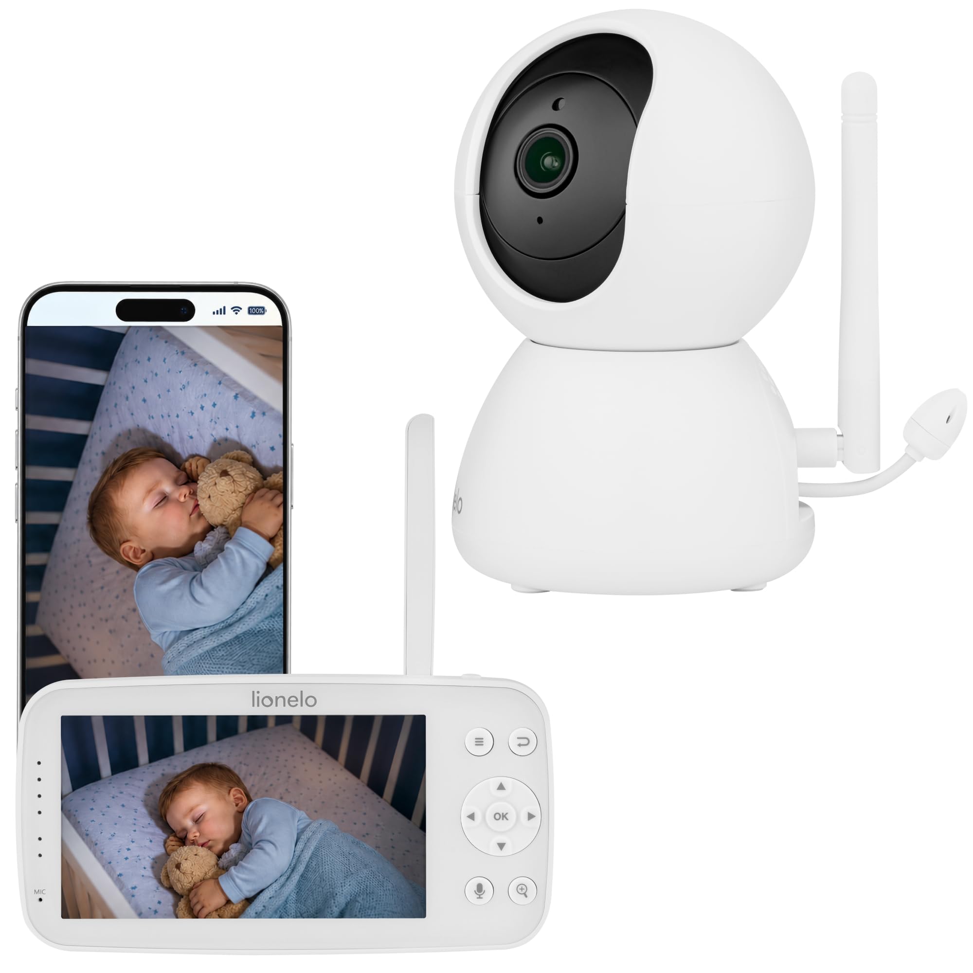 lionelo Babyline 8.4 Camara Vigilancia Bebe, Vigilabebes Full HD con App, Monitor 5", WiFi, Vision Nocturna IR, Deteccion De Movimiento y Llanto, Audio Bidireccional, 300 m, Temperatura