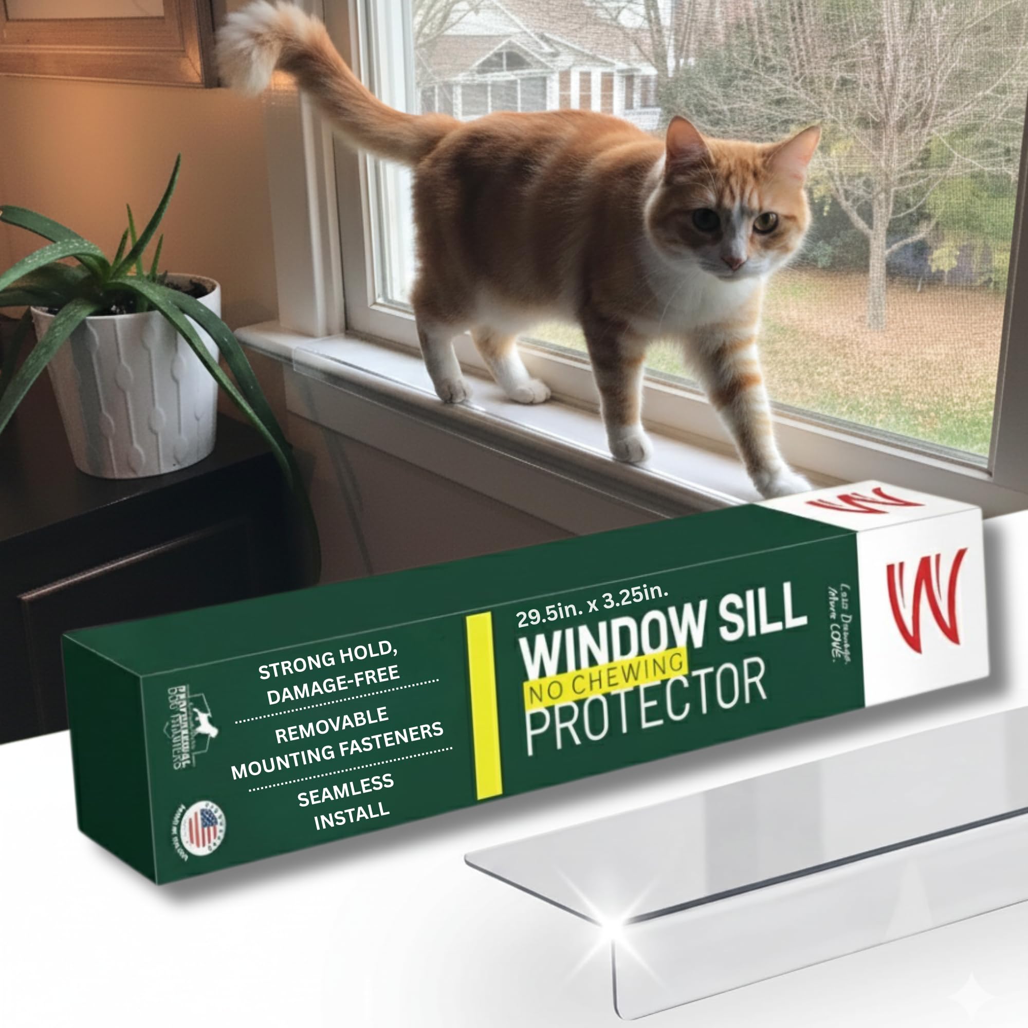 CLAWGUARD Window Sill Protector - Strong Transparent Protection from Dog and Cat Scratching, Chewing, Slobbering and Clawing on Window Sills. Keep Paws Safe and Home Clean. (Clear 29.5 in. x 3.25 in.)