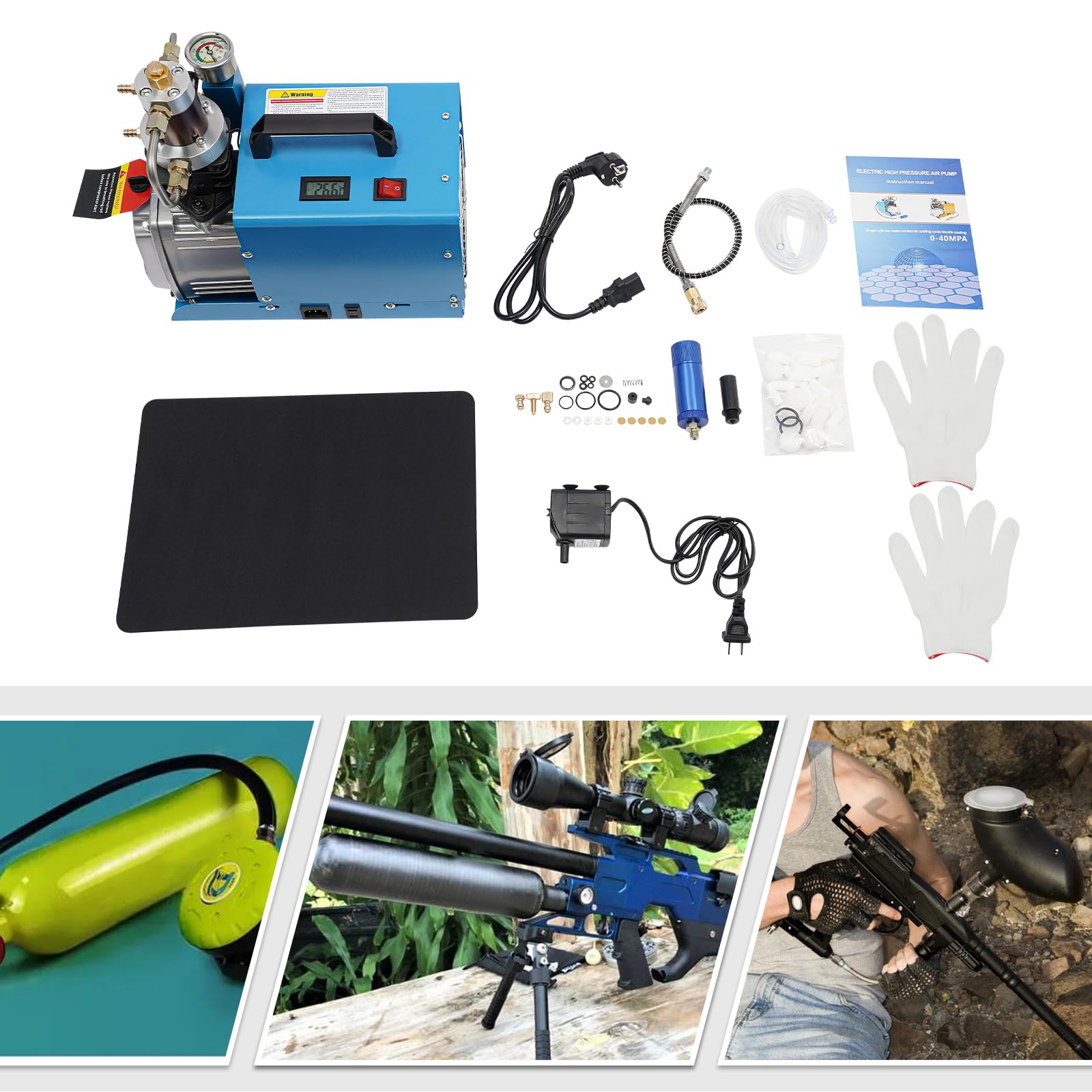 Pompa ad aria ad alta pressione, 1800 W, pompa ad aria elettrica con doppio raffreddamento, compressione a 2 stadi 0-30 Mpa compressore d'aria per officine e case