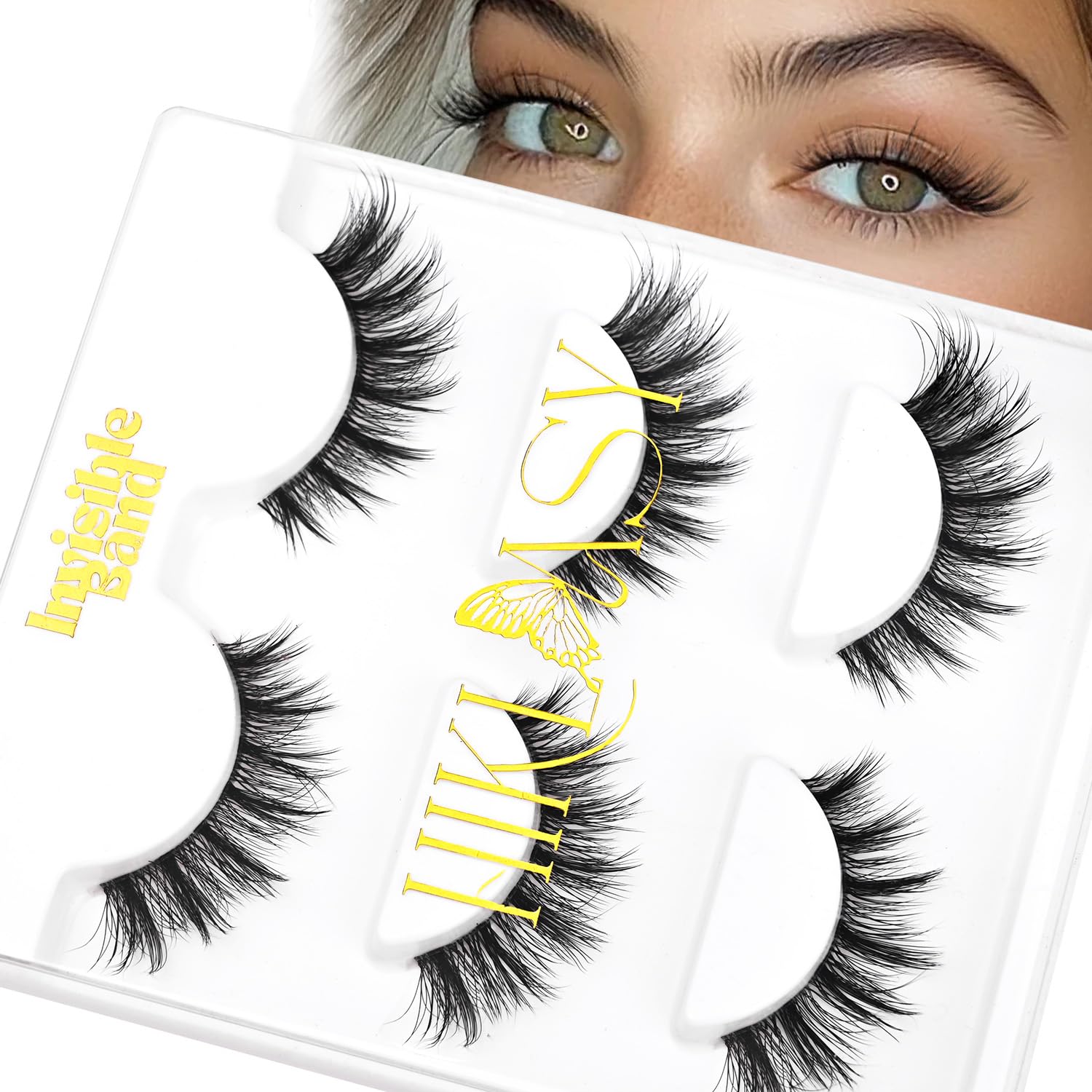 Manga Lashes With Clear Band 6-13mm Natural Lashes That Look Likes Extensions Wispy False Lashes Thin Flexible Band