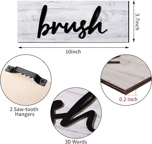 Miniatura 3 de Jetec 4 piezas de decoración de pared de baño de granja, letreros rústicos colgantes de madera, arte de pared primitivo, decoraciones de madera