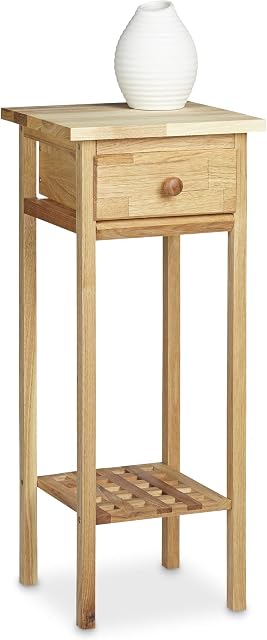 Relaxdays Walnut Telephone Table, 60 x 25 x 25 cm Side Table End Table with Drawer, Console Table Wooden Plant Stand 60 cm Tall Flower Table, Natural