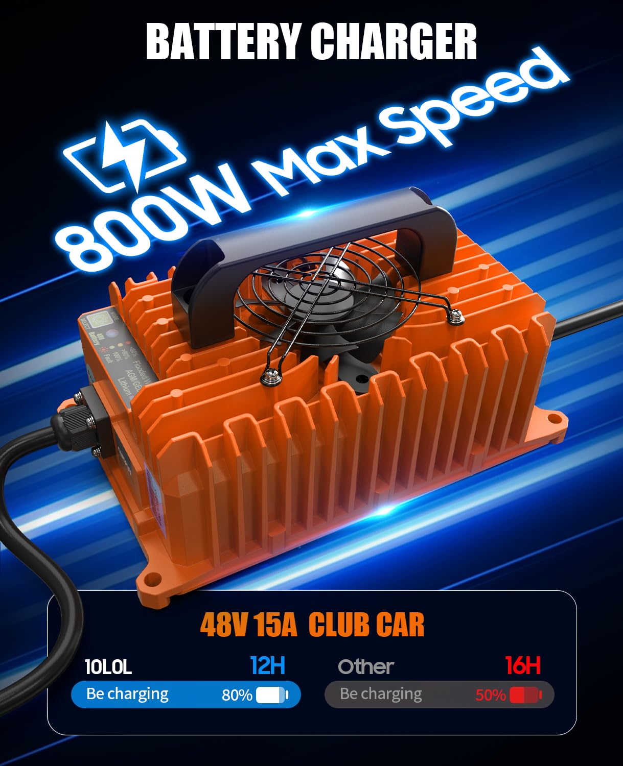 10L0L Cargador de batería para carrito de golf de 15 A 48 V para Club Car DS/Precedent, enchufe redondo de 3 pines, IP68, cargador de batería para carrito de golf de tecnología inteligente, carga de