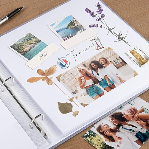 Miniatura 6 de 1DOT2 Álbum de fotos grande de scrapbook DIY de 12 x 12 pulgadas con 3 anillos, diario con 30 fundas de plástico, 60 páginas y cubierta de tela para