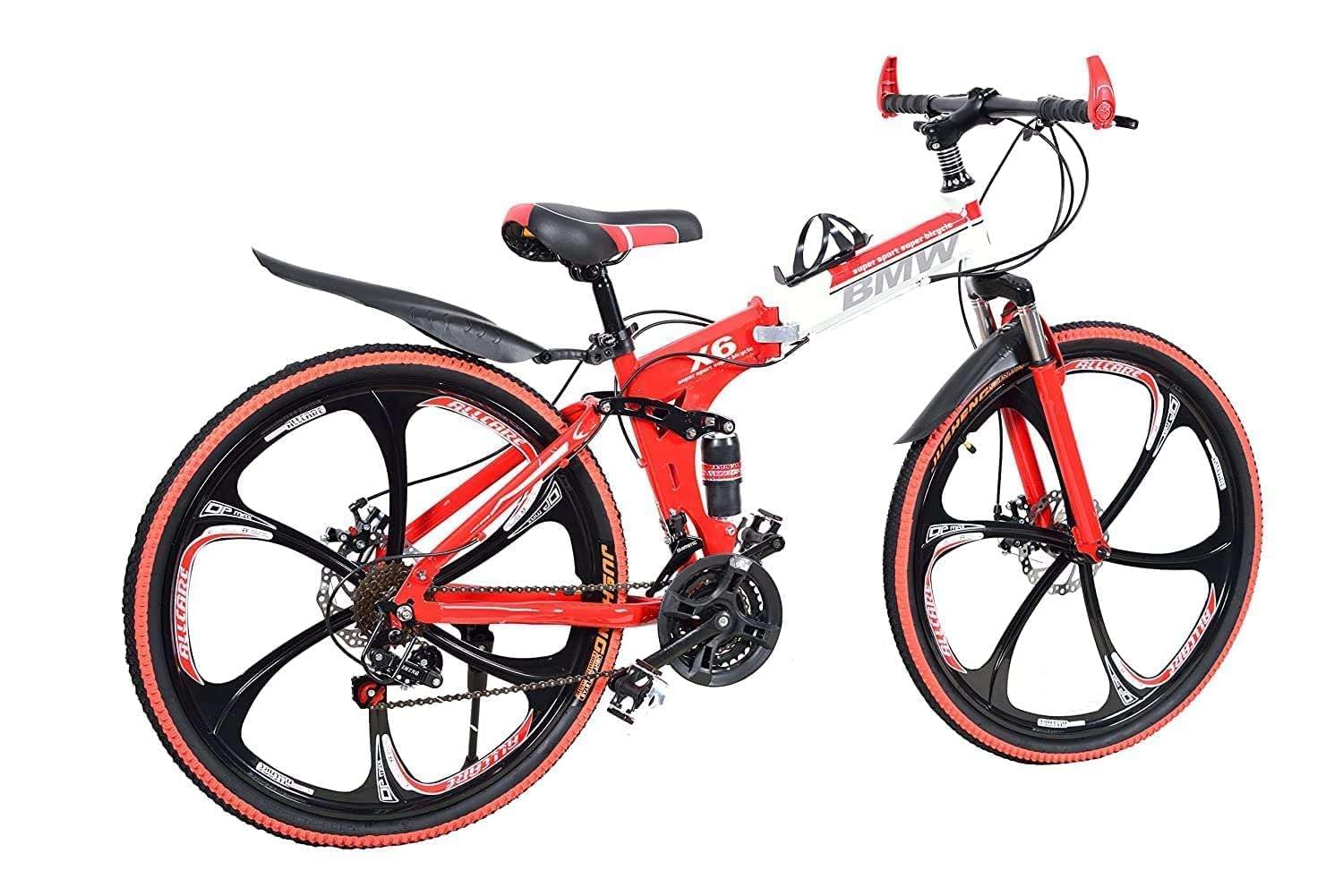 RIDERIGHT B.M.W Folding Bicycle for Men&Women High Carbon Steel Frame with 26 Inch,6 Spokes Wheels Dual Disc Brakes, Speed 21 Gear (Red) (B0DBVCXVMQ) Amazon Price History, Amazon Price Tracker