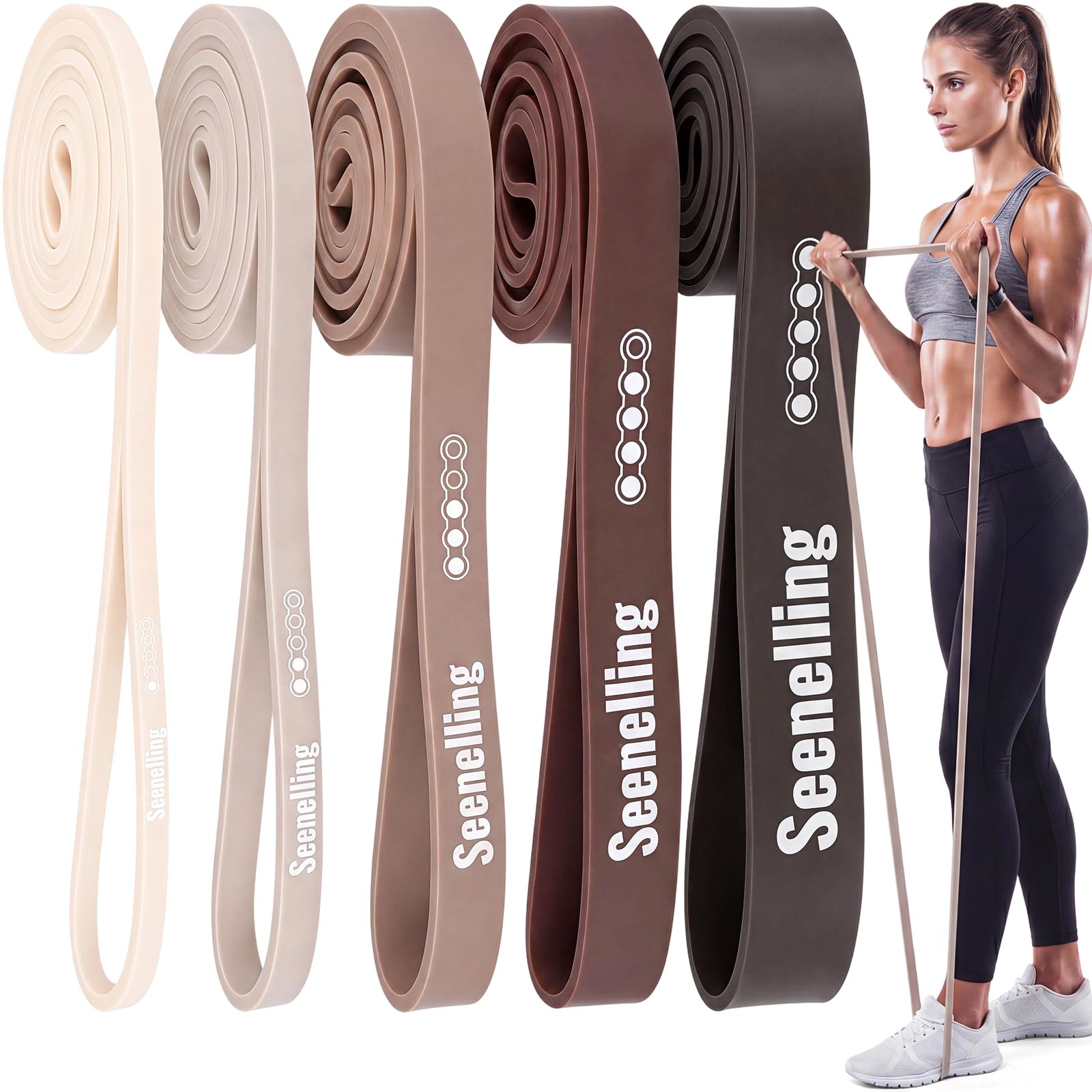 Seenelling 5 fasce di resistenza di livello | Fasce di assistenza per trazioni, esercizi per allenamento completo del corpo, assistenza per trazioni, stretching
