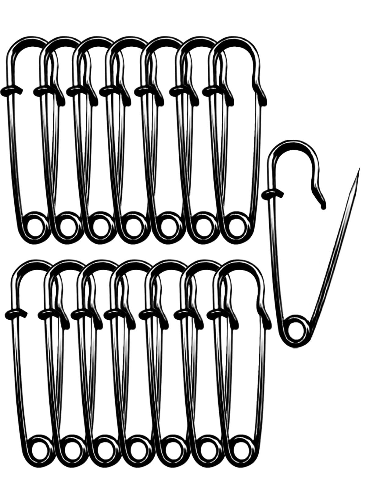 Keepsweat Black 55Mm Black Safety Pins Large,55Mm/2.17" Big Safety Pins Pack Of 15Pcs Heavy Duty For Clothes Giant Kilt Pin Available For Thick Fabric,Leather,Diapers Fixed Blankets,Shawl