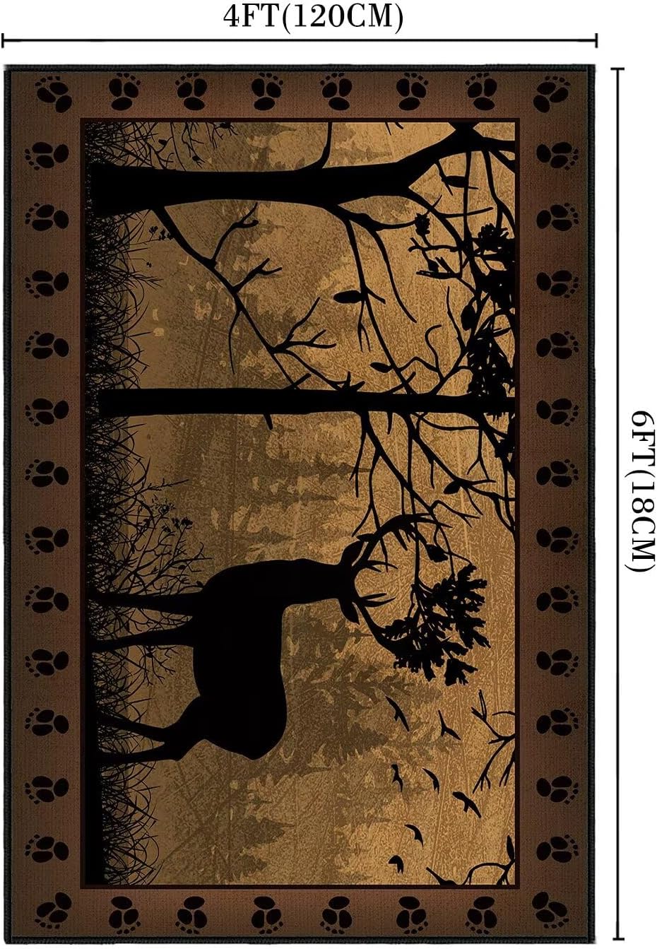 Cabin Rustic Area Rug 4x6,Deer Country Wildlife,Vintage Area Carpets for Living Room,Ultra-Thin Washable Throw Floor Rugs Indoor Non Slip Accent Floor Mats for Bedroom,Dining Room,Laundry Room,Brown