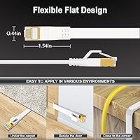 Vista 4 de HUGIN Cable Ethernet CAT 8 de 1.5 pies, paquete de 5 unidades, cable LAN plano de 40 Gbps 2000 MHz de alta velocidad, cable de red blindado RJ45
