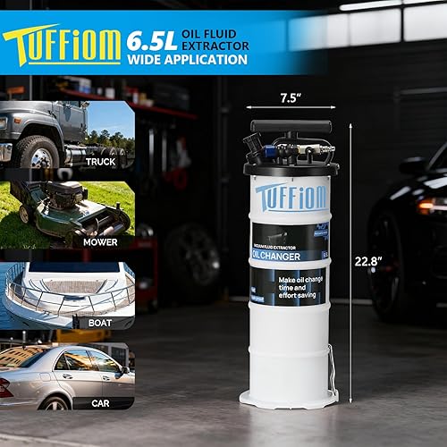Miniatura 6 de TUFFIOM Bomba extractora de aceite de 6.5L, extractor de líquido de vacío neumáticomanual para cambio de aceite automotriz, camión, cortacésped, uso