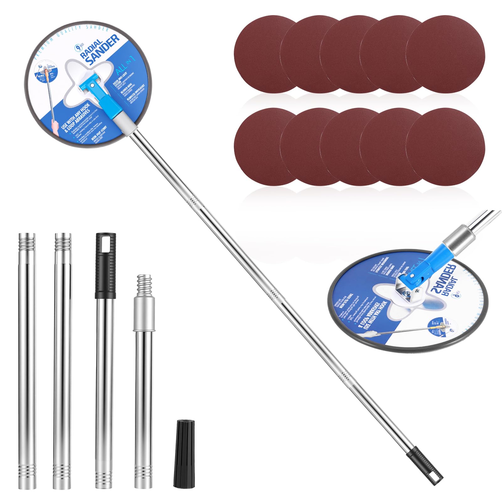 9 Inch Drywall Pole Sander Assemblable 360° Rotation Radial Round Head