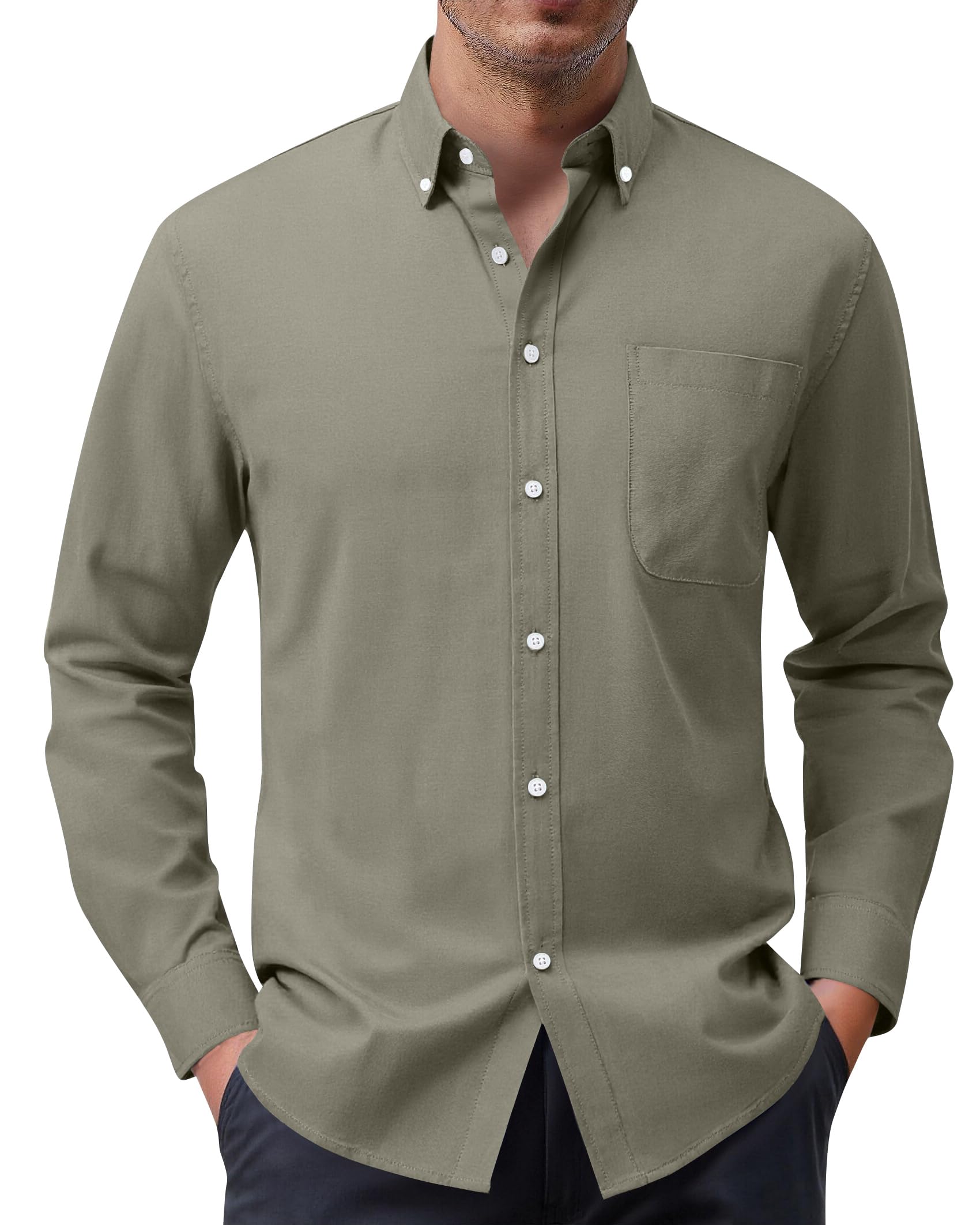 siliteelon Herren Hemd 100% Baumwolle Oxford Hemden Langarm Bügelfrei Freizeit Regular Fit Business Faltenfrei Formales Anzug Hemden mit Tasche