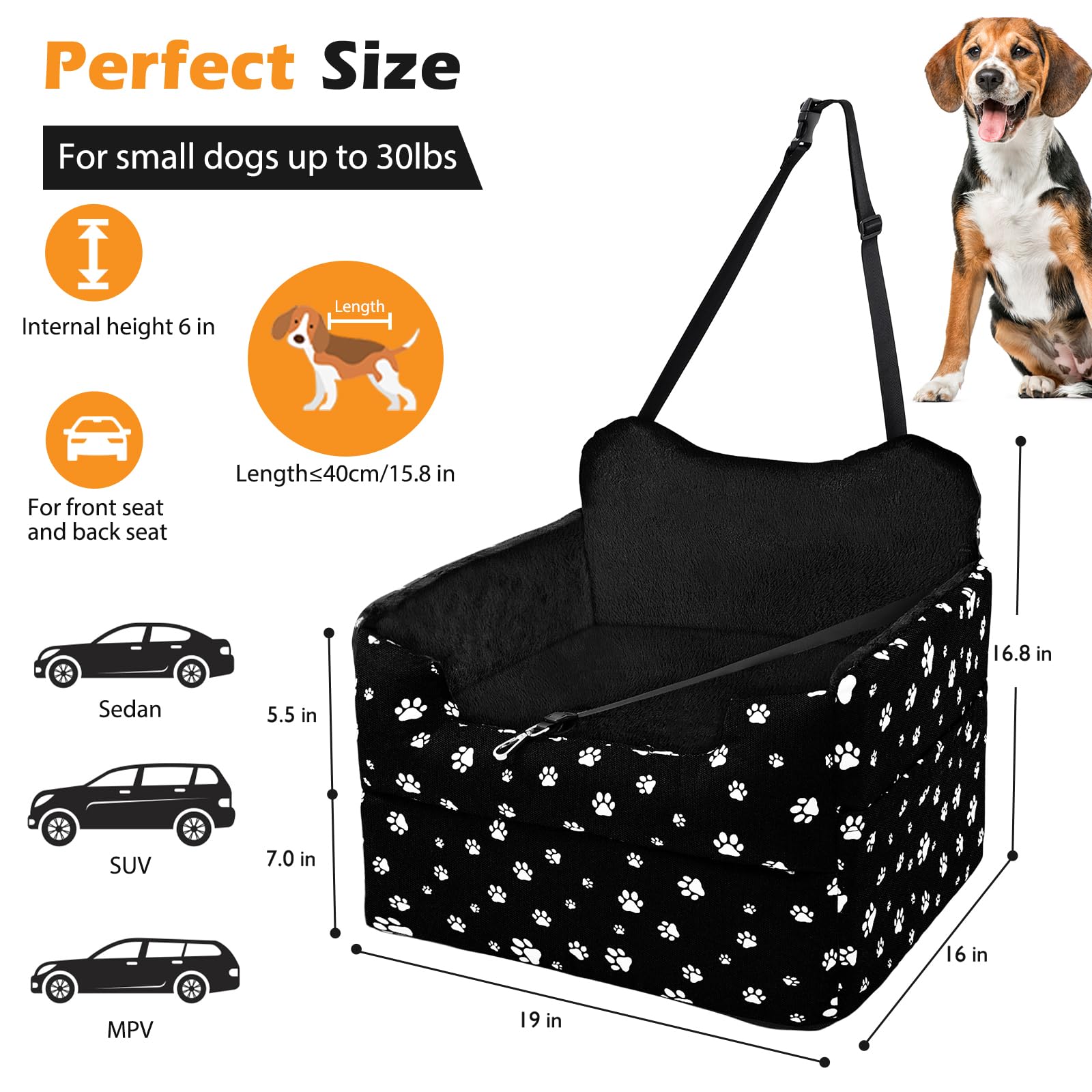 Cullaby Dog Booster Seat Dog Car Seats for Medium and Small Dogs Booster Car Seat Under 30 lbs, Safe Comfortable Pet Car Seat for Front and Back Seat, Detachable and Washable