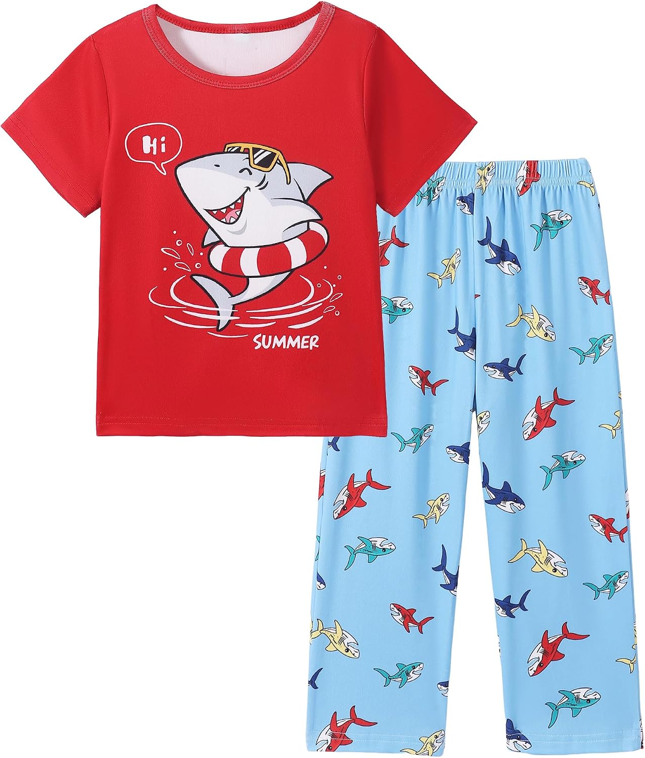 Mikrdoo Boys Pajamas 2-Piece Soft Short Sleeve and Pants Set Comfy Summer Toddler Sleepwear Kids PJs Size 2-7 Years
