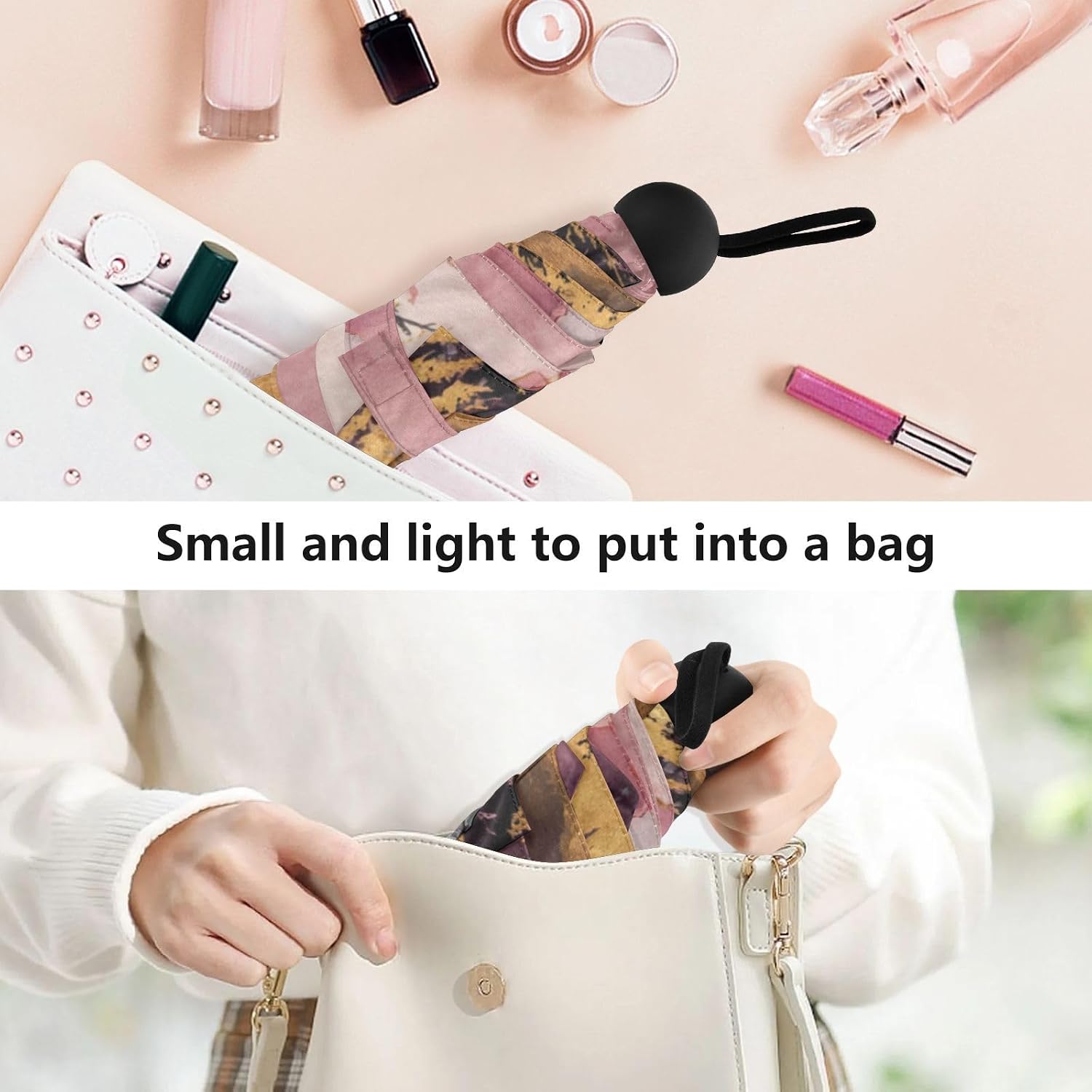 OTVEE Watercolor Forest and Mountain Mini Umbrella Travel Compact, Folding, Light, Small Umbrella for Bag Purse Backpack Car, Uv Protection Windproof Umbrellas for Rain Sun