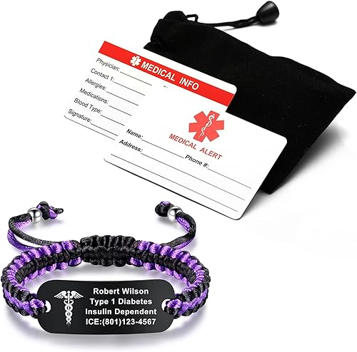 Miniatura 6 de Pulseras personalizadas de identificación médica para mujeres y hombres  Pulsera de emergencia médica de acero inoxidable chapado en negro  Pulsera