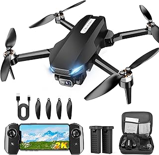 Drone with Camera, 2K FPV Drone with Brushless Motor, Altitude Hold, Gesture Selfie, One Key Take Off/Landing, 3D Flips, Waypoint Fly, 2 Batteries, Foldable Mini Drones for Kids and Beginners