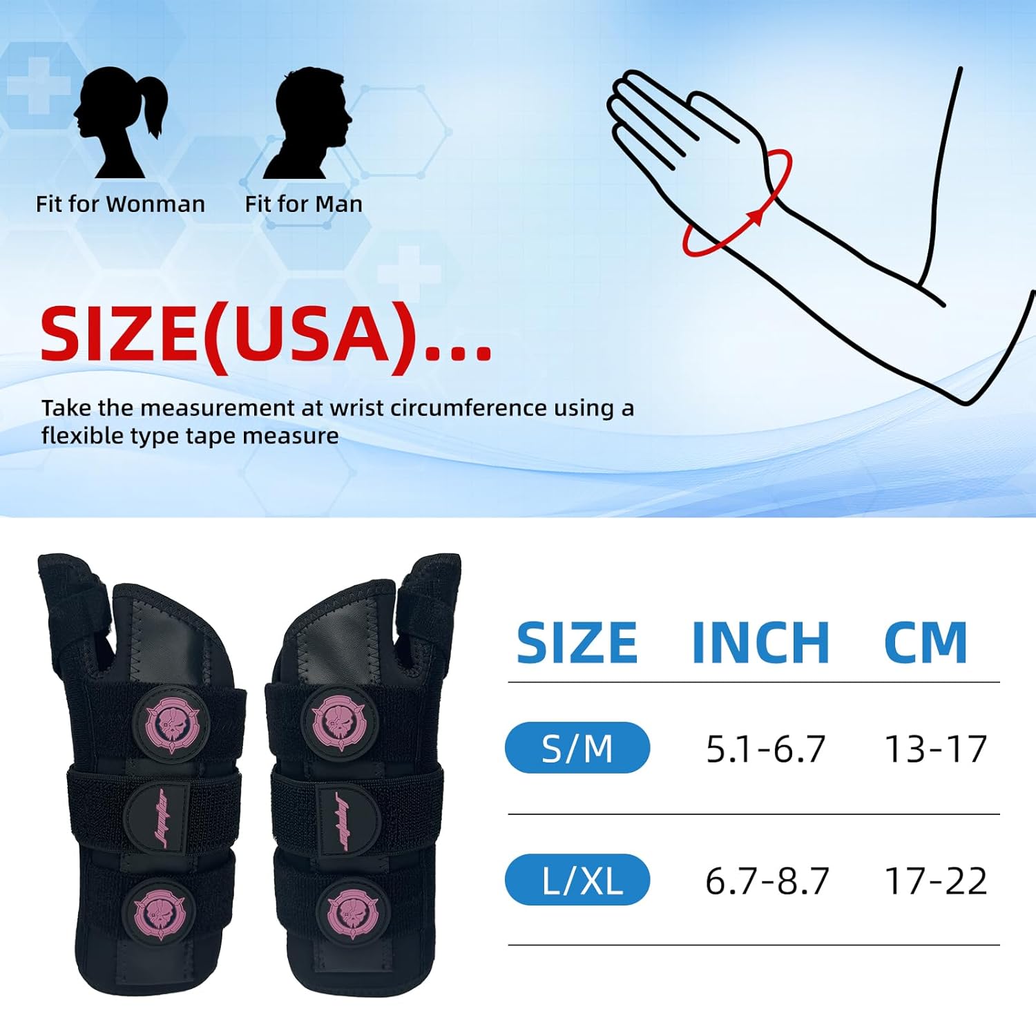 JUPITER Carpal Tunnel Wrist Brace, Day & Night Support, Thumb Spica Splint for Right Hand, Ideal for De Quervains Tenosynovitis, Tendonitis, Wrist Brace With Thumb Support - Small/Medium - Women & Men,Black-Pink - Image 4