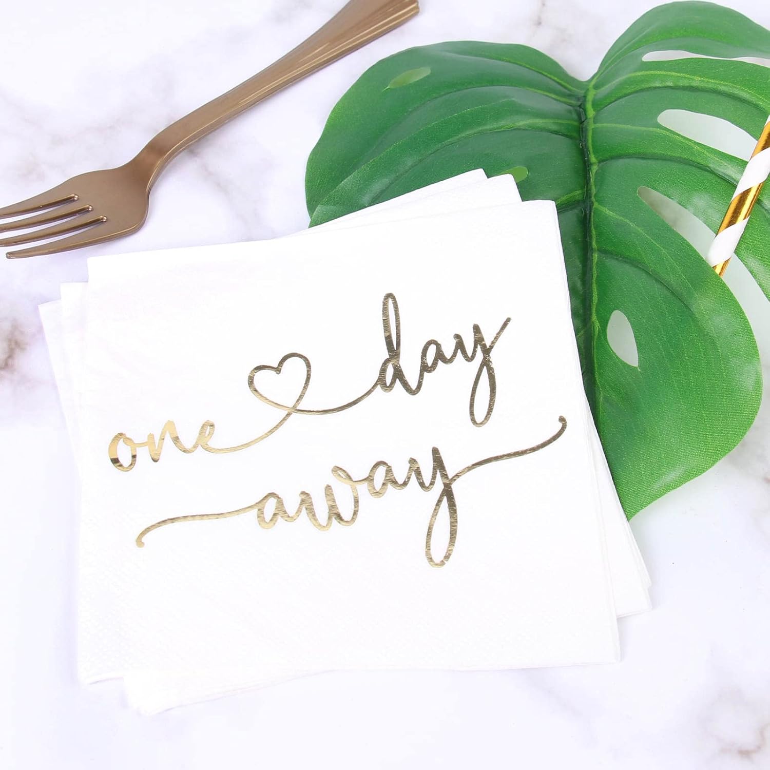 One Day Away Rehearsal Dinner Cocktail Napkins White Gold Napkins Dessert Beverage Table Decorations Wedding Party Supplies 100 Pcs, 3-ply
