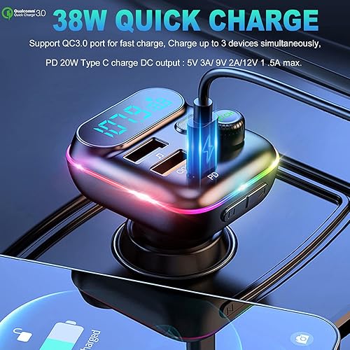 Miniatura 2 de Transmisor FM Bluetooth mejorado con robot VR para coche, adaptador inalámbrico Bluetooth 5.0 FM para coche con puertos USB duales, compatible con