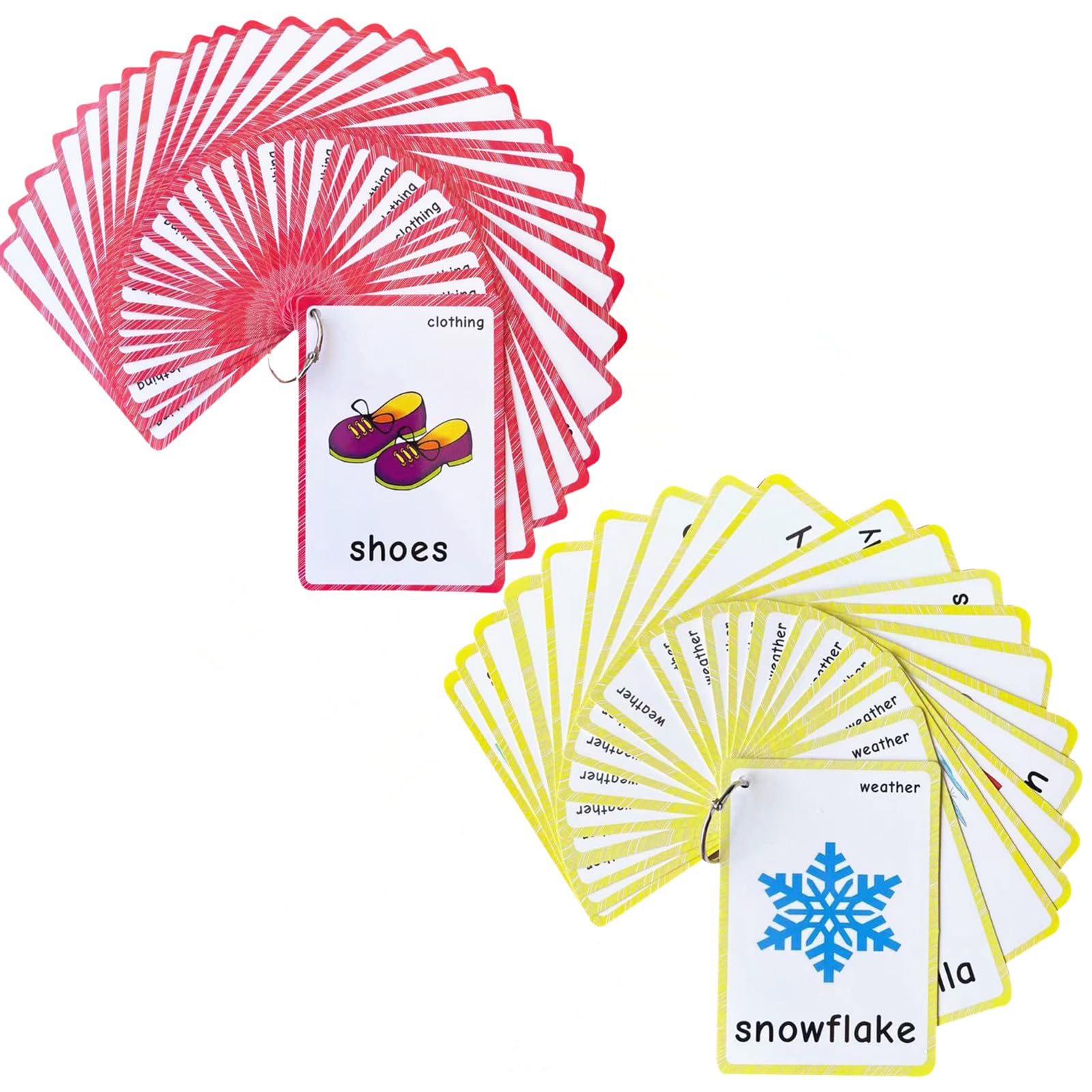 YIYEE Clothes and Weather Flash Cards, 60 Pcs Learning First English Word Cards, Montessori Cards,for Home school ESL Teaching Aid Materials,Therapists Tools