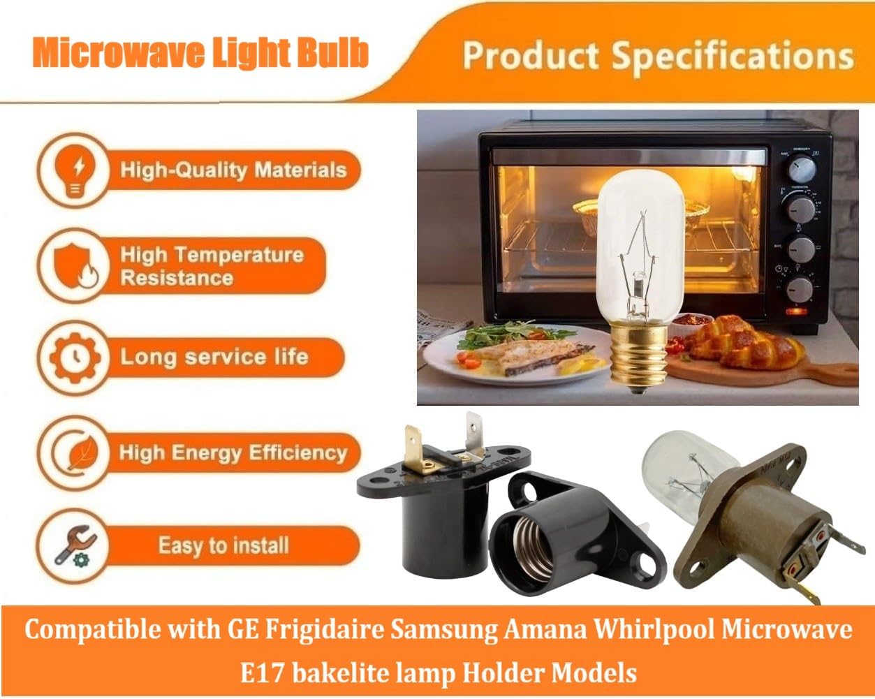 5304464090 Microwave Light Bulb 30W fit for GE LG Kenmore Frigidaire 5304461116, WB36X10328, WB36X10292, WB36X10132, PS1481517, PS1765541
