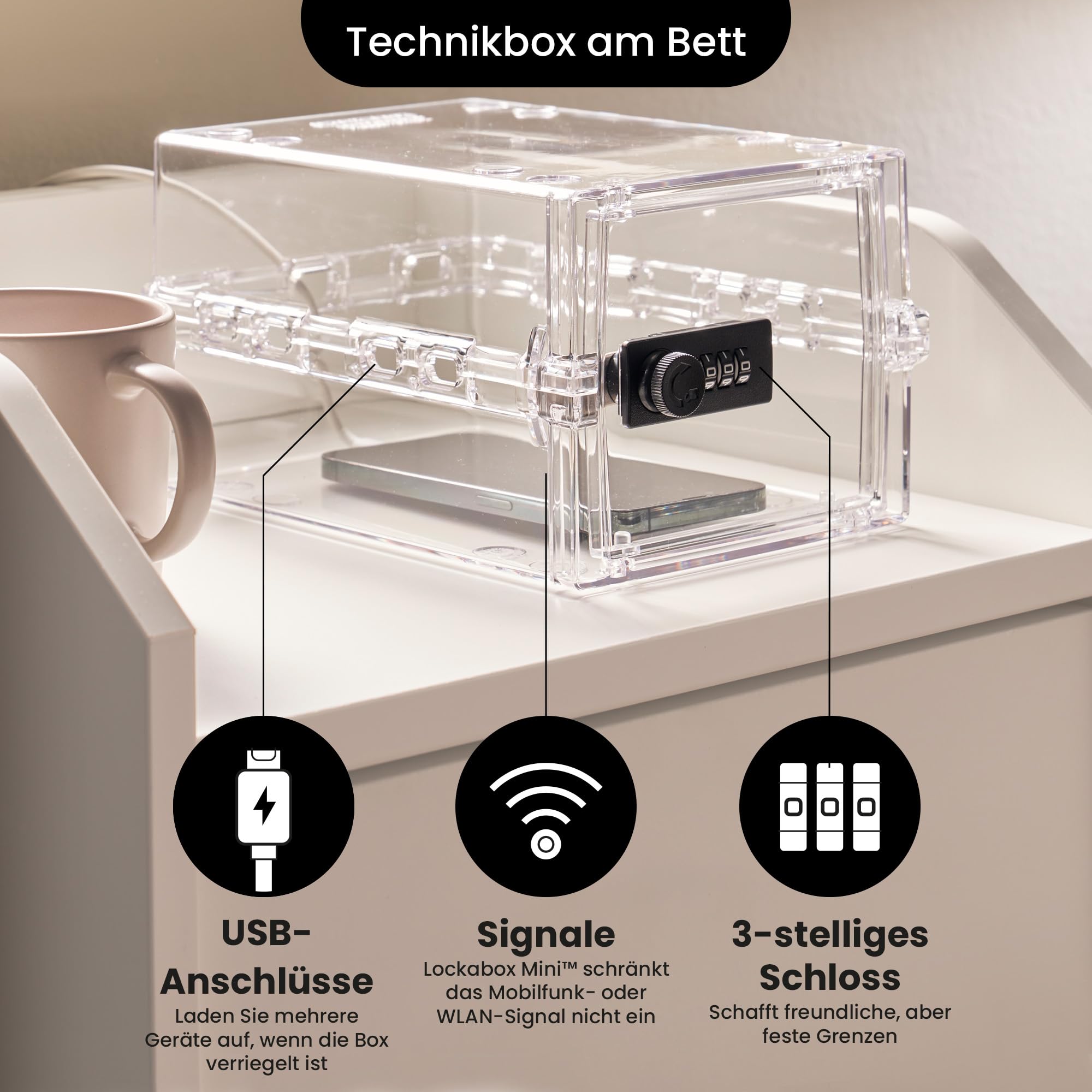 Lockabox Mini™ | Kleine abschließbare Box mit Zahlenschloss (A5-Größe) | Mini-Aufbewahrungsbox für kleine Medikamente, Snacks & Mobiltelefone | Außenmaße 22,3 x 15,4 x 12 cm (Kristall)