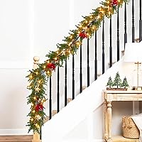 Vista 8 de Guirnalda de Navidad de 6.5 pies con luces en forma de estrella, decoraciones de Navidad preiluminadas, guirnalda iluminada con batería, decoración