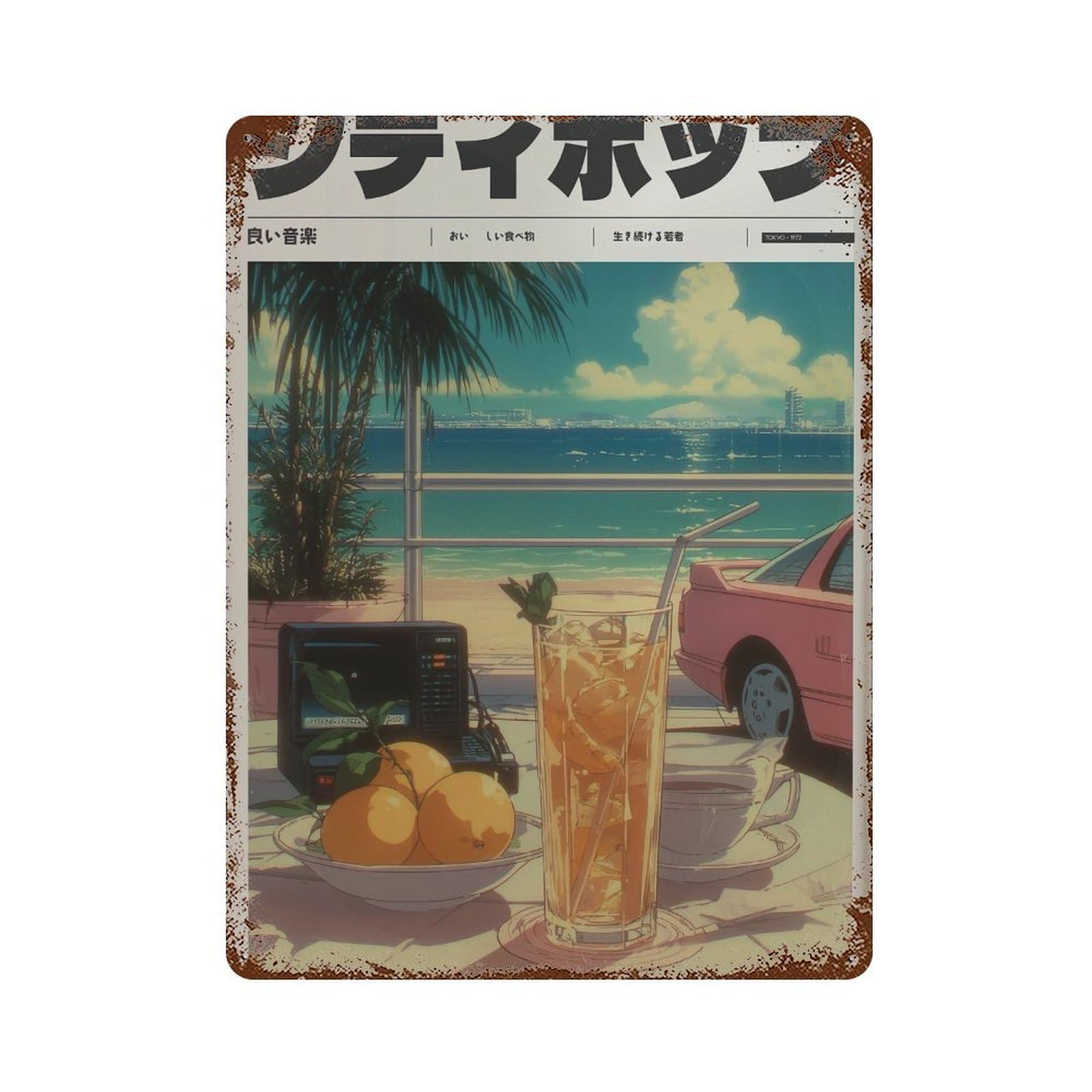 xiaoxiaoshen Beachside Drink And Car. Y2k Indie Wall Decor Art Metal Tin Poster Modern Home Decor Art Home Bar Shop Decorations Vintage Sign 40x30cm