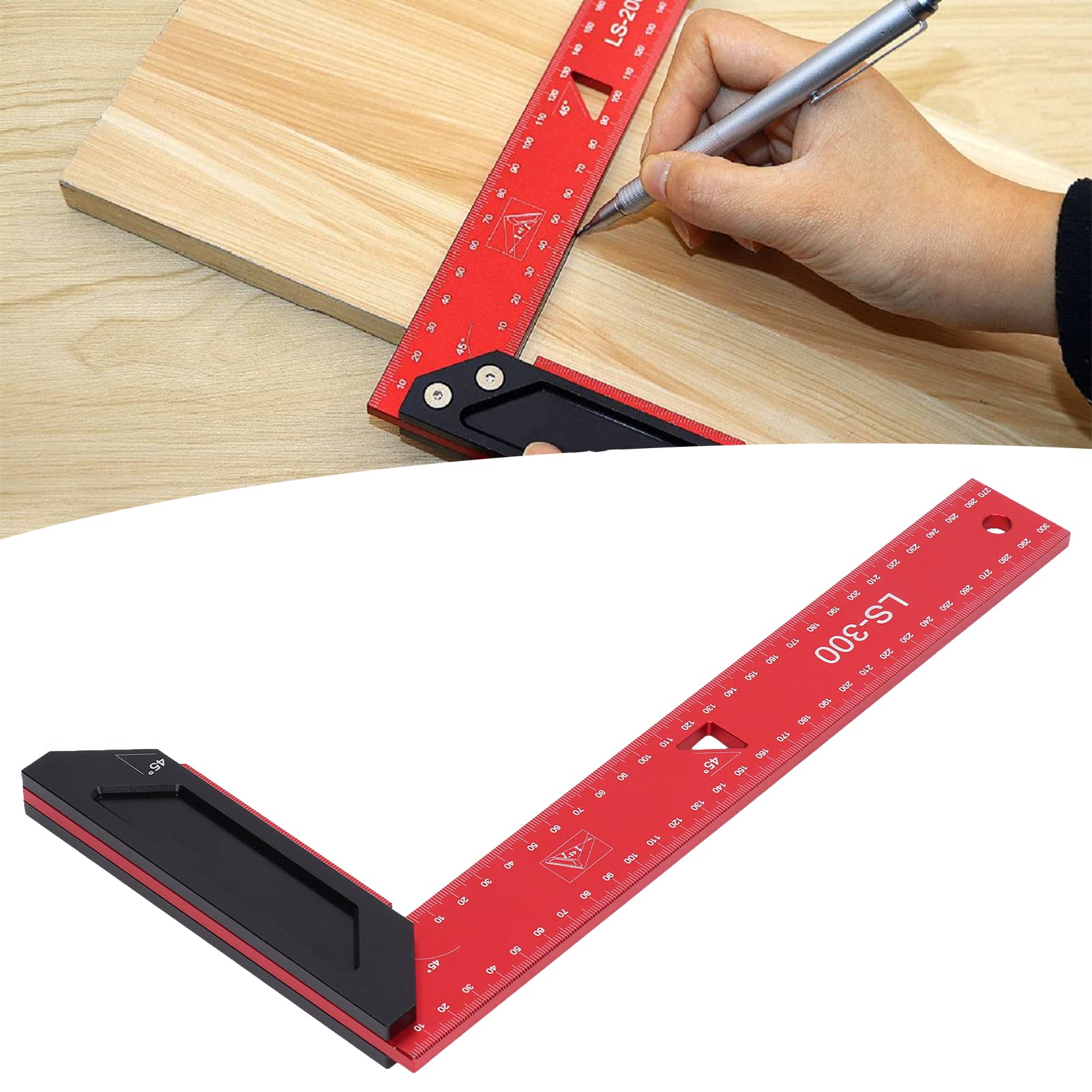 Squadre per la lavorazione del legno con cornice in alluminio, righello per tracciare L con scala, squadre da carpentiere professionali per misurazioni precise, squadra a L in (300 mm)