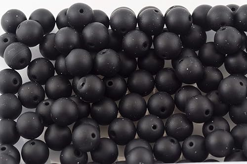 Miniatura 3 de Cuentas de piedra natural, 100 cuentas redondas de ágata de ónix negro mate de 0.315 pulgadas (0.315 in), esmalte opaco, cuentas sueltas de piedra