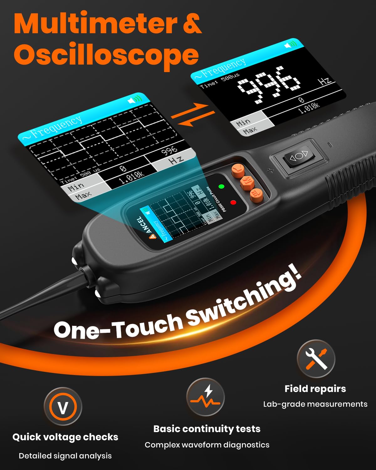 ANCEL PB500 Automotive Power Circuit Probe Tester Kit, 12/24V Car Electrical Short/Open Breaker Finder, AC/DC Diode Resistance Frequency Injector Relay Tester, Duty Cycle,Digital Multimeter/Ohmmeters