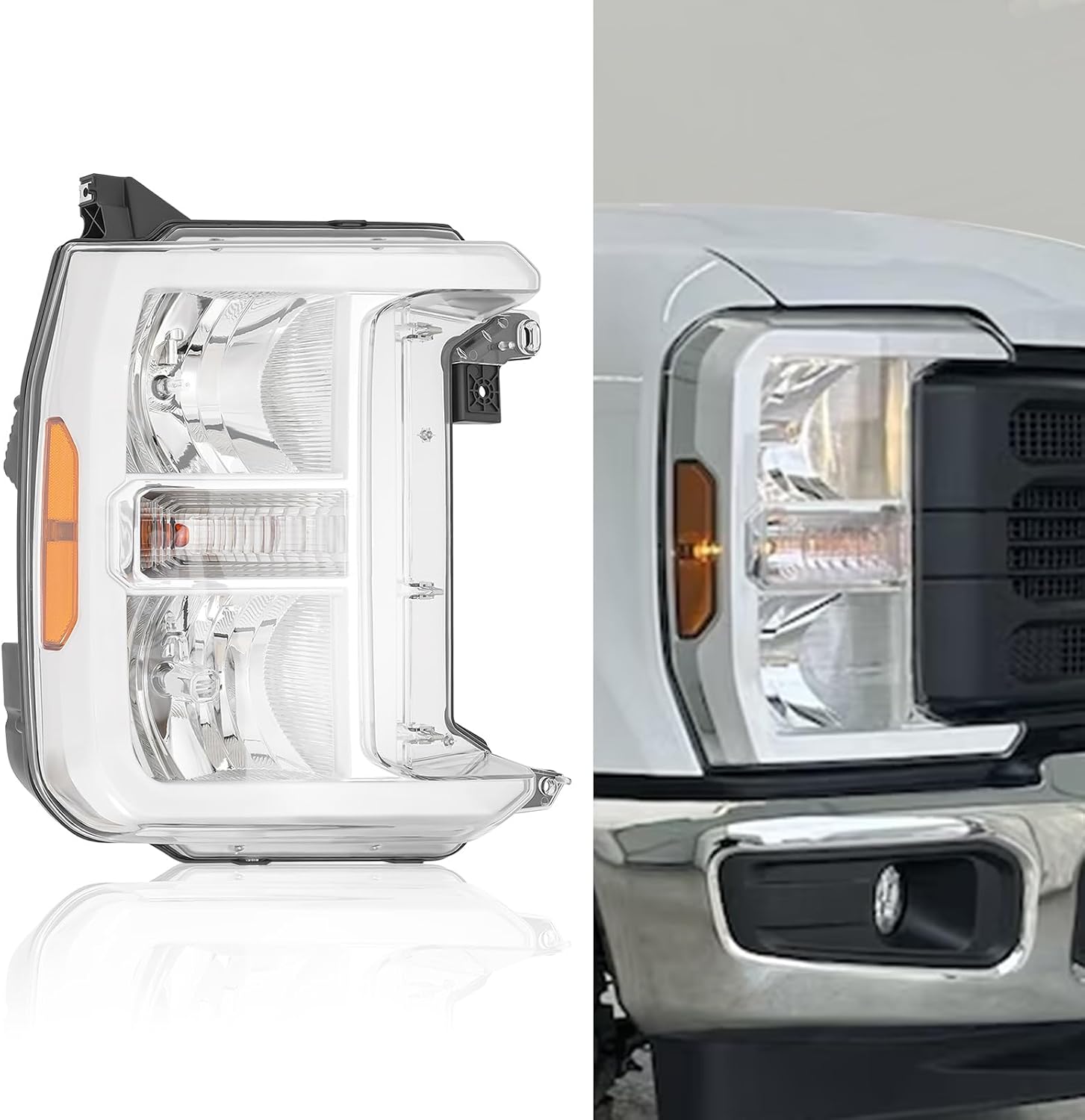 Halogen Headlight Assembly, For 2023 2024 2025 Ford F250/350/450/550, Front Headlight Headlamp w/Bulbs PC3Z13008G, PC3Z13008H (Passenger Side)