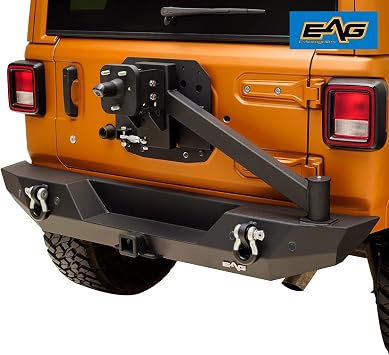 EAG Rear Bumper with Tire Carrier and Backup Sensors Hole Fit for 18-22 Wrangler JL