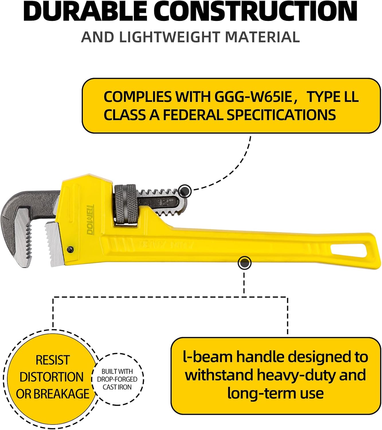 DOWELL 14' Pipe Wrench - Reliable & Durable Cast Steel for Long-Lasting Use