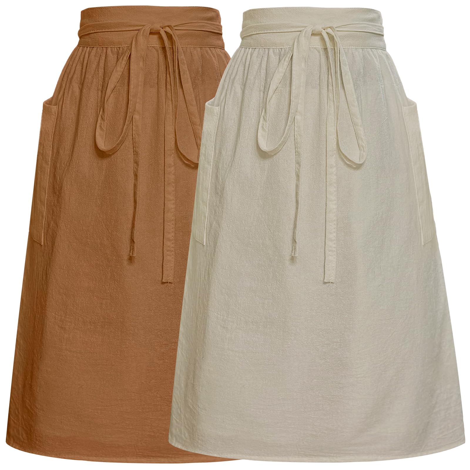 Cityelf Cotton Linen Half Apron for Women Vintage Waist Apron Ruffle Plain Bright Color for Cooking Painting Artwork